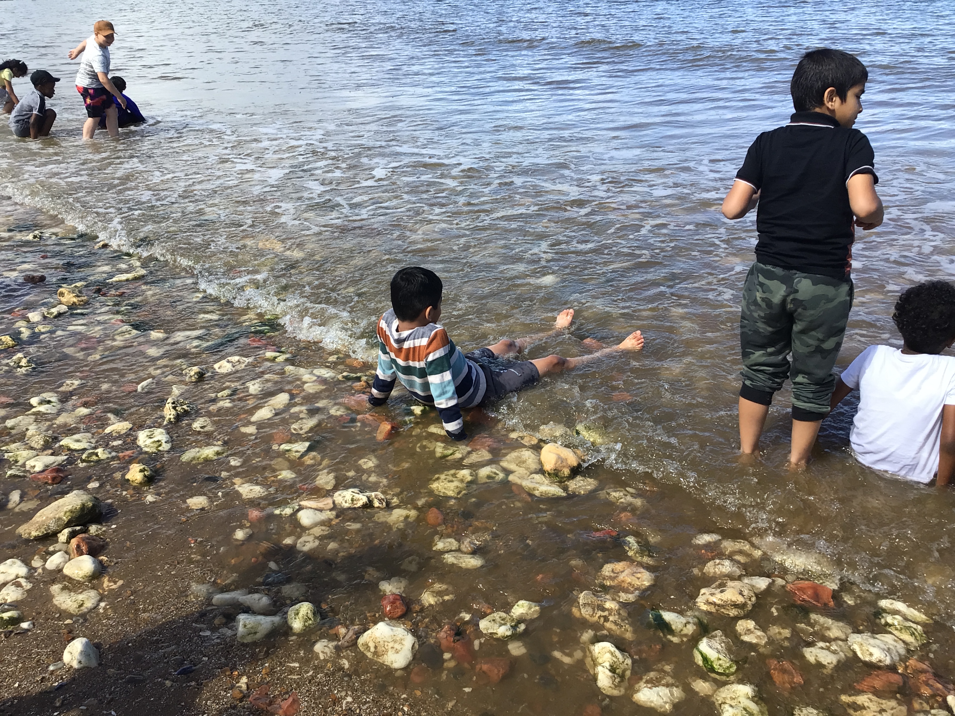 Uplands children at the beach in the sea